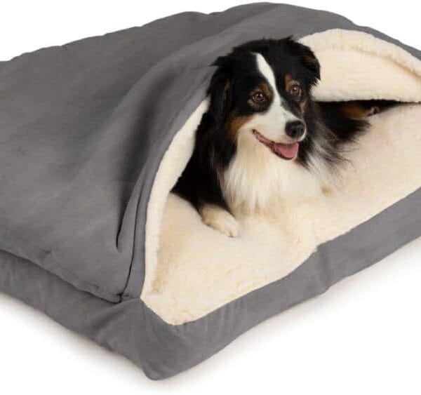 Snoozer Rectangle Cozy Cave Dog Bed - Indoor Dog Bed with Cover Cave, Covered Calming Burrow for Medium & Large Sized Pets with Blanket Attached, Enclosed, Washable - Large, Heather Gray