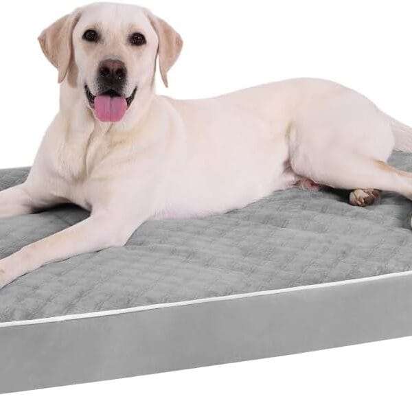 KSIIA Orthopedic Dog Bed for Crate Large Dog Bed XL with Removable Machine Washable Cover Waterproof Crate Pad with Egg Foam and Non-Slip Bottom, 41x27 Inch, Light Gray