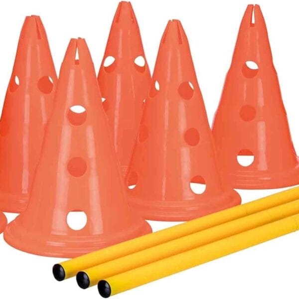 TRIXIE Dog Agility Hurdle Cone Set  Dog Agility Set with Height Adjustable Crossbar for Beginners & Advanced, Dog Agility Equipment for Dog Obstacle Courses  6 x Cones, 3 x Agility Rods