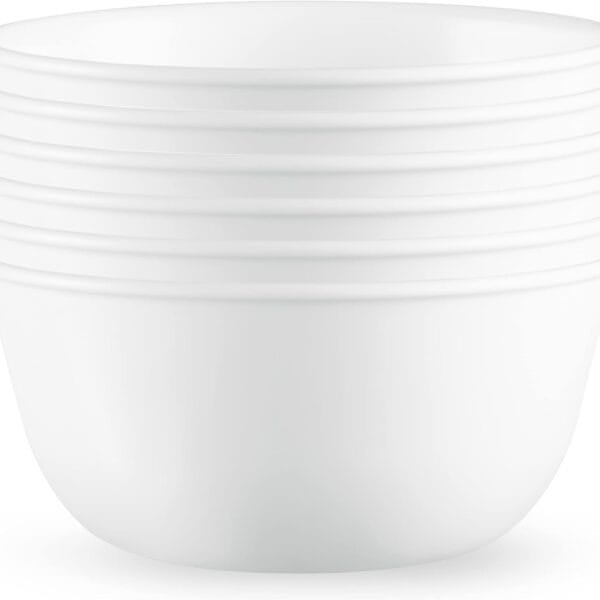Corelle Vitrelle 28-oz Soup/Cereal Bowls Set of 6 Chip & Crack Resistant Dinnerware Bowls for Soup, Ramen, Cereal and More, Triple Layer Glass, Winter Frost White