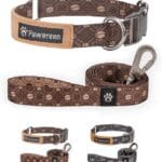 Eco-Friendly Dog Collar and Leash Set, Recycled Soft-Woven Material, Unique Design, Weave Pattern, Cute and Fashionable, Adjustable Size for Small/Medium/Big Dog, Coffee, Size S