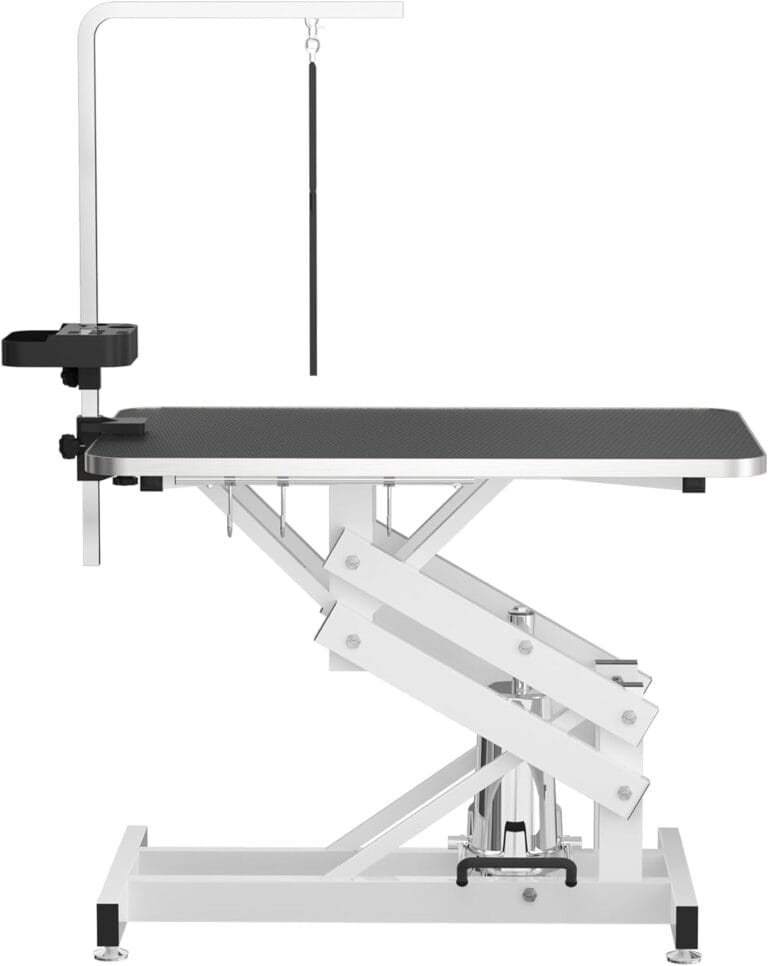 APRILSOUL 42" Hydraulic Pet Grooming Table w/Anti-Static Table Top, Heavy Duty Z-Lift Dog Grooming Table/21-36 w/Armrests/Leash Covers/Tool Organizers/Hooks, Weight Capacity 330LBS Black