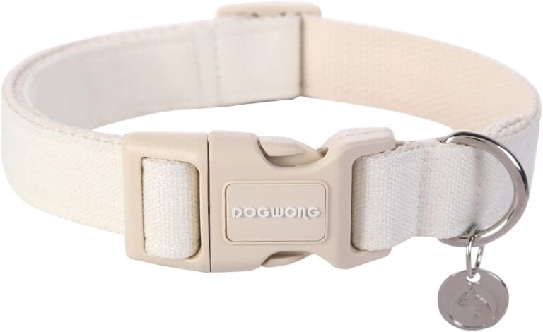 DOGWONG Cotton Hemp Dog Collar, Heavy-Duty Adjustable Soft Natural Fabric Pet Collar - Cute Wedding Puppy Necklace for Small to Large Dogs