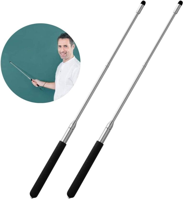 Teachers Pointer Sticks, 2 Pack Telescopic Teaching Pointer, Extendable Retractable Whiteboard Pointer with A Lanyard (Black)
