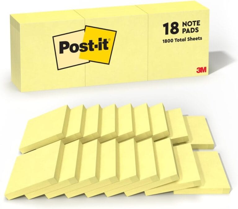 Post-it Notes, 3 in x 3 in, 18 Sticky Notes Pads, 100 Sheets per Pad, The Iconic Canary Yellow Note, School Supplies and Oce Products
