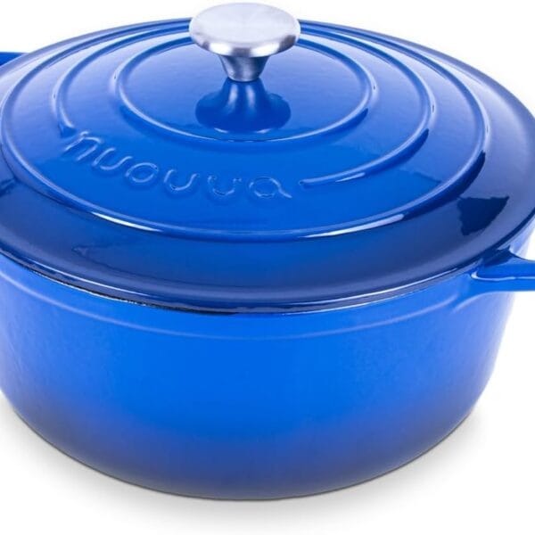 Nuovva Enamelled Cast Iron Dutch Oven Pot with Lid 6.4 Quart Non Stick Casserole Pot Heavy Duty & Oven Safe up to 500 F for Bread Baking, Braising, Stews, Roasting 28cm Dark Blue