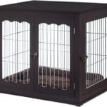 unipaws 36 Inch Furniture Style Dog Crate End Table with Cushion, Wooden Wire Pet Kennels with Double Doors, Large Dog House Indoor Use