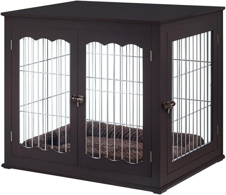 unipaws 36 Inch Furniture Style Dog Crate End Table with Cushion, Wooden Wire Pet Kennels with Double Doors, Large Dog House Indoor Use