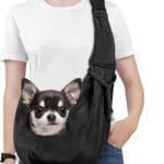 Pawaboo Small Dog Sling Carrier, Reversible Hands Free Dog Sling Carriers for Small Dogs and Cats, Puppy Slings Carrier with Adjustable Strap Buckle & Safety Harness, Puppy Essentials, Black
