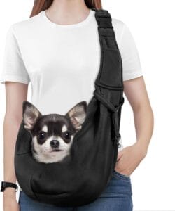 Pawaboo Small Dog Sling Carrier, Reversible Hands Free Dog Sling Carriers for Small Dogs and Cats, Puppy Slings Carrier with Adjustable Strap Buckle & Safety Harness, Puppy Essentials, Black