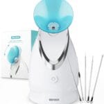EZBASICS Facial Steamer Ionic Face Steamer for Home Facial, Warm Mist Humidifier Atomizer for Face Sauna Spa Sinuses Moisturizing, Unclogs Pores, 1 Pack + 5 Stainless Steel Skin Kit Blue