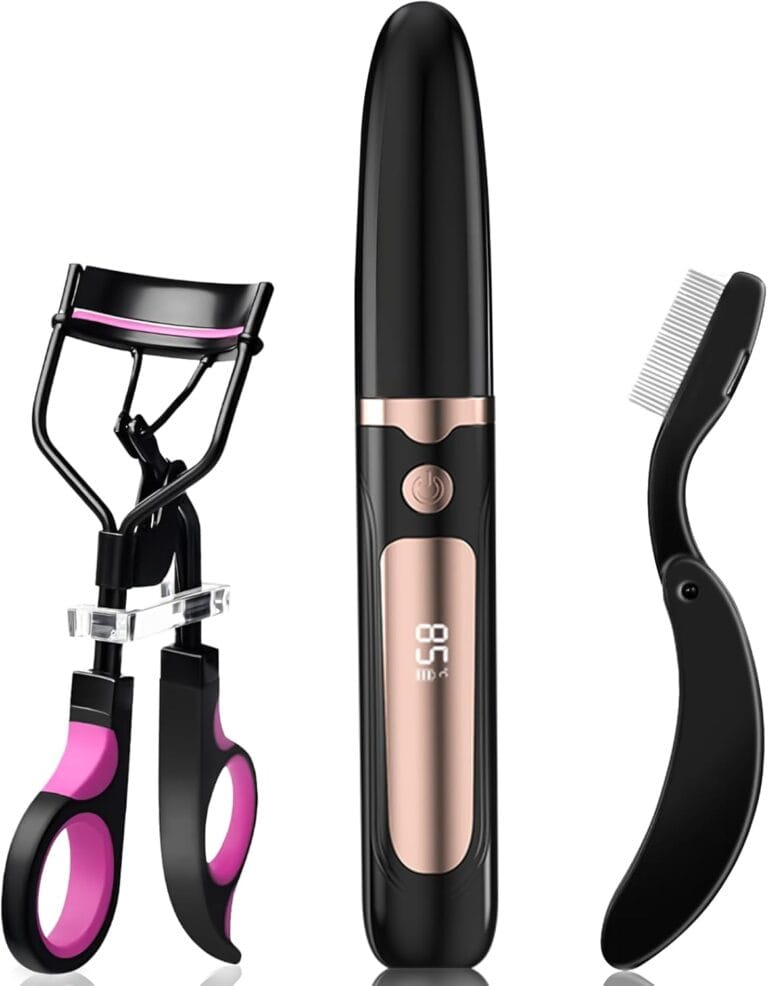 3-in-1 Heated Eyelash Curler Kit,Eyelash curlers &Folding Eyelash Comb,24 Hours Long Lasting Natural Curl,4 Heat Levels,Anti-Burn,Non-Slip Finger Grips, Easy to Use,rizador de pestaas
