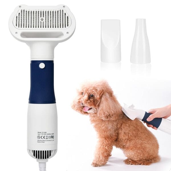 3-in-1 Pet Hair Dryer & Slicker Brush for Dogs & Cats Portable, Quiet, Adjustable Temp, Overheat Protection Dog Hair Dryer
