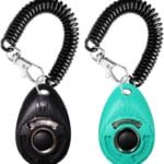 OYEFLY Dog Training Clicker with Wrist Strap Durable Lightweight Easy to Use, Pet Training Clicker for Cats Puppy Birds Horses. Perfect for Behavioral Training 2-Pack (Black and Water Lake Blue)