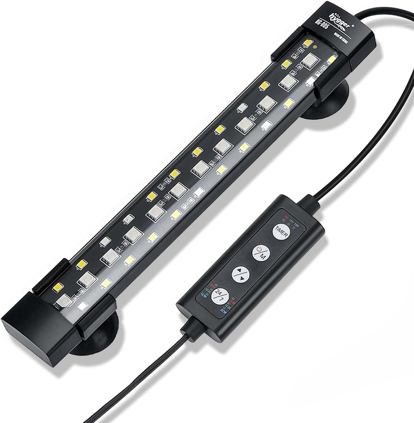 Hygger 24/7 Mode Submersible Aquarium LED Light, Full Spectrum Hidden Fish Tank Light With 3 Rows Beads 7 Colors Auto On Off Sunrise Daylight Moonlight, Adjustable Timer Brightness 6W hygger 24/7 Mode Submersible Aquarium LED Light, Full Spectrum Hidden Fish Tank Light with 3 Rows Beads 7 Colors Auto On Off Sunrise-Daylight-Moonlight, Adjustable Timer Brightness 6W
