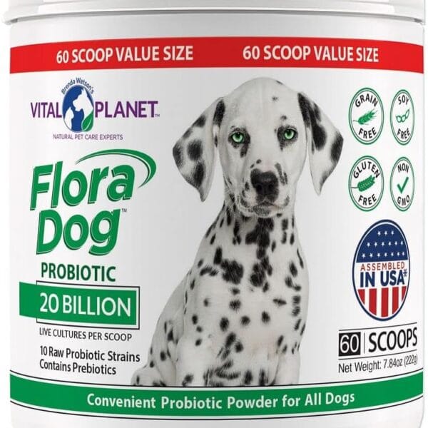 Vital Planet - Flora Dog Probiotic Powder Supplement with 20 Billion Cultures and 10 Strains, High Potency Immune and Digestive Support Probiotics for Dogs, 7.84 oz., 222 Grams, 60 Servings
