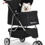 BestPet | 3-Wheel Pet Stroller | Dog and Cat Stroller | Breathable Mesh | Lightweight Travel Carrier | Waterproof & Foldable Design | Storage Basket | Black | for Daily Walks & Outdoor Use