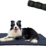 Travel Dog Bed, Portable Waterproof Anti-Slip Dog Camping Bed Mat with Carry Handles for cat or Other pet, Machine Washable, 36 * 23 Dark Blue