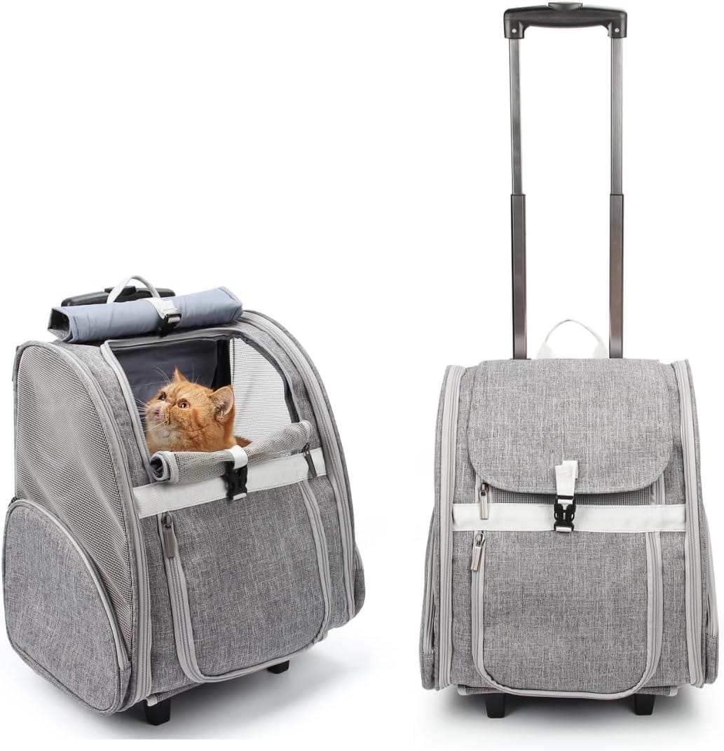 Lollimeow Pet Rolling Carrier, Dog Backpack With Wheels,Cats,Puppies Travel Bag With Wheels,Dog Trolley(Grey) Lollimeow Pet Rolling Carrier, Dog Backpack with Wheels,Cats,Puppies Travel Bag with Wheels,Dog Trolley(Grey)