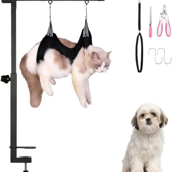Dog Grooming Arm with Hammock & Loop Professional Pet Grooming Kit for Small Dogs & Cats Includes Nail Clippers & Nail File Essential Dog Grooming Supplies for Home Use