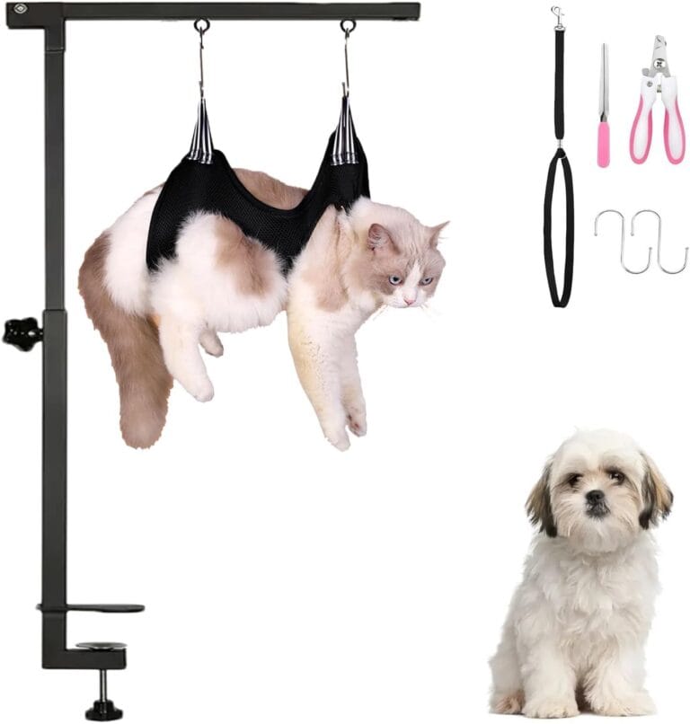 Dog Grooming Arm with Hammock & Loop  Professional Pet Grooming Kit for Small Dogs & Cats  Includes Nail Clippers & Nail File  Essential Dog Grooming Supplies for Home Use