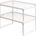 Amazon Basics Stackable Metal Kitchen Storage Shelves for Dishes, 12.5" L x 8" D x 4.5" H, Set of 2, White