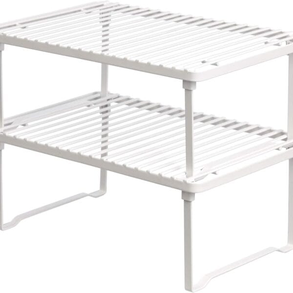 Amazon Basics Stackable Metal Kitchen Storage Shelves for Dishes, 12.5" L x 8" D x 4.5" H, Set of 2, White