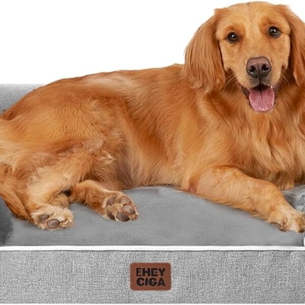 EHEYCIGA Orthopedic Dog Beds for Extra Large Dogs 44x32Inch, Waterproof Memory Foam XL Pet Bed with Sides, Non-Slip and Egg-Crate Foam Big Dog Couch Bed with Washable Removable Cover, Grey