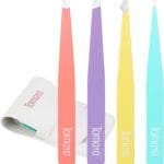 Tweezers for Eyebrows, Slant Tip and Pointed Eyebrow Tweezer Set Great Precision for Eyebrows Facial Hair, Ingrown Hair, Splinter, Blackhead and Tick Remover (4-piece) (Multi-color)