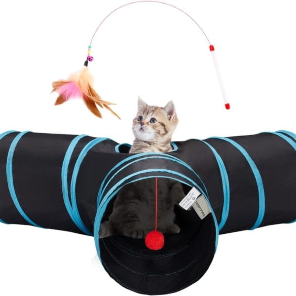 Tempcore Pet Cat Tunnel Tube Cat Toys 3 Way Collapsible, Tunnels for Indoor CatsKitty Bored Peek Hole Toy Ball Cat, Puppy, Kitty, Kitten, Rabbit