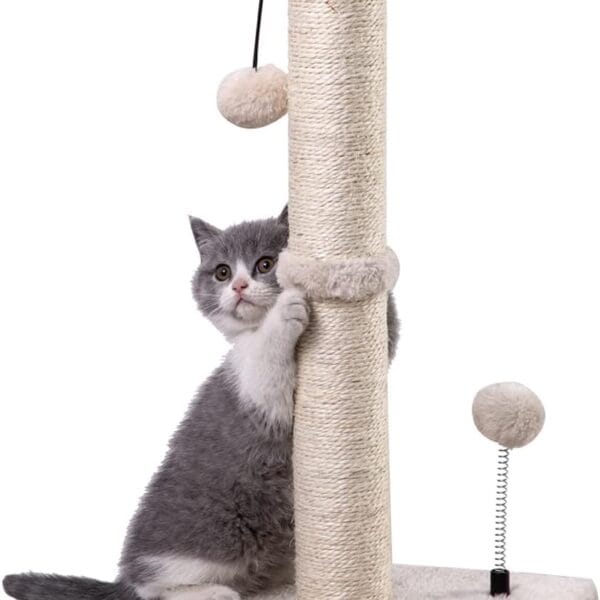 MECOOL Cat Scratching Post Premium Basics Kitten Scratcher Sisal Scratch Posts with Hanging Ball 22in for Kittens or Smaller Cats (22 inches for Kitten, Beige)