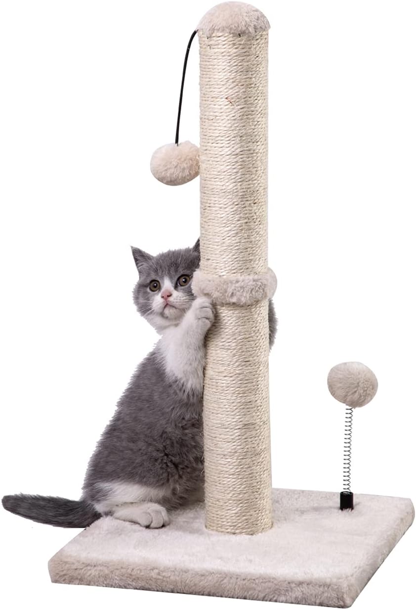 MECOOL Cat Scratching Post Premium Basics Kitten Scratcher Sisal Scratch Posts With Hanging Ball 22in For Kittens Or Smaller Cats (22 Inches For Kitten, Beige) MECOOL Cat Scratching Post Premium Basics Kitten Scratcher Sisal Scratch Posts with Hanging Ball 22in for Kittens or Smaller Cats (22 inches for Kitten, Beige)