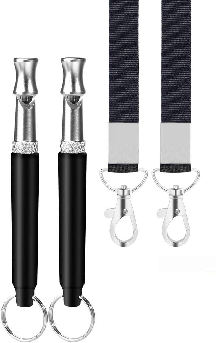 Dog Whistle, 2 Pack Dog Training Whistle with Lanyard, Adjustable Ultrasonic Silent Dog Recall Whistles, Professional Dog Whistle to Stop Barking Neighbors Dog (Black and White)