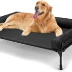 Veehoo Elevated Raised Dog Bed-Cooling Outdoor Dog Cot Bed for Large Sized Dogs Three-Sided Fence Raised Pet Cot with Mesh & No-Slip Feet Dog Hammock Bed with Removable Bolster-41 x 27" Black