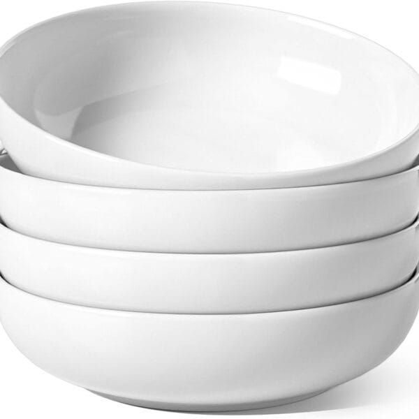 LE TAUCI Pasta Bowls 45 oz, Salad Bowls Set for Serving Soup, Pasta, Noodle, Dinner, Large Kitchen Bowl Plates, Microwave Safe - 8.5 Inch, Set of 4, White