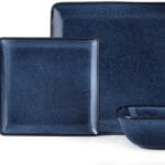 Herogo 12 Pieces Square Stoneware Dinnerware Set, Service for 4, Dinner Plates and Bowls Sets, Double Reactive Glaze Dishes Set for Kitchen, Scratch Resistant, Dishwasher Safe, Starry Blue