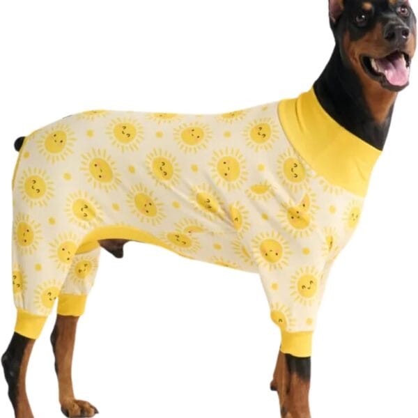 Spark Paws Dog Pajama, Ultra-Soft and 4-Way Stretch, Recovery-Suit PJ Onesie for Small, Medium and Large Breeds - Sunshine - 3XL