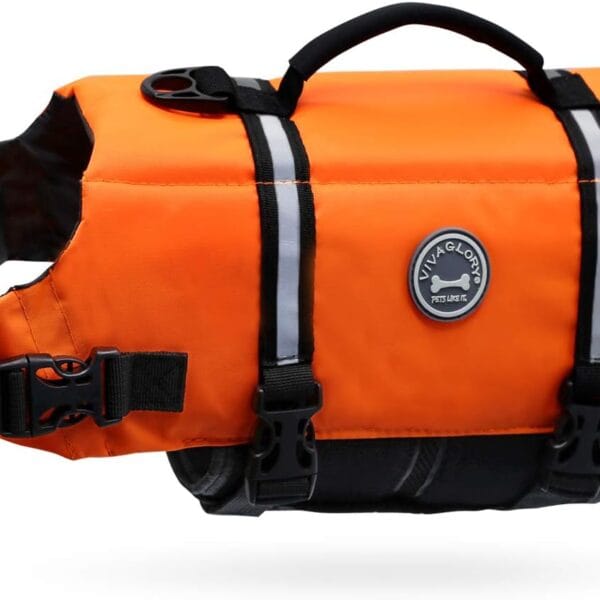 VIVAGLORY Rip Stop Dog Life Vest, Swimming Vest with Handle, Buoyancy for Doggy Puppy, Dog Life Jacket for Swimming & Boating, M, Bright Orange