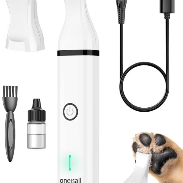 oneisall Dog Clippers with Double Blades,Cordless Small Pet Hair Grooming Trimmer,Low Noise for Trimming Dog's Hair Around Paws, Eyes, Ears, Face, Rump (White)