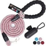 GORILLA GRIP Dog Leash, Heavy Duty Reflective Rope Leashes for Large, Medium, Small Breed Dogs, Puppy Training Essential for Walks, Hikes, Soft Handle, Rotating Metal Clip, Waste Bag Dispenser, Pink