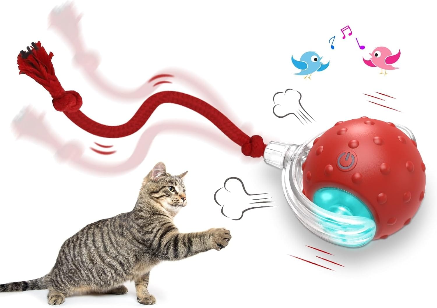 Interactive Cat Toys Ball For Indoor Cats Fast Rolling On Carpet, Chirping & Motion Activate Cat Toys (Red) Interactive Cat Toys Ball for Indoor Cats Fast Rolling on Carpet, Chirping & Motion Activate Cat Toys (Red)