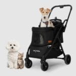 One-Pull Open Ver. PETTENA One-Touch Foldable Dog Stroller for Small Dogs Cats up to 44 Lbs, Cat Stroller for 2 Cats, Large Space, Black