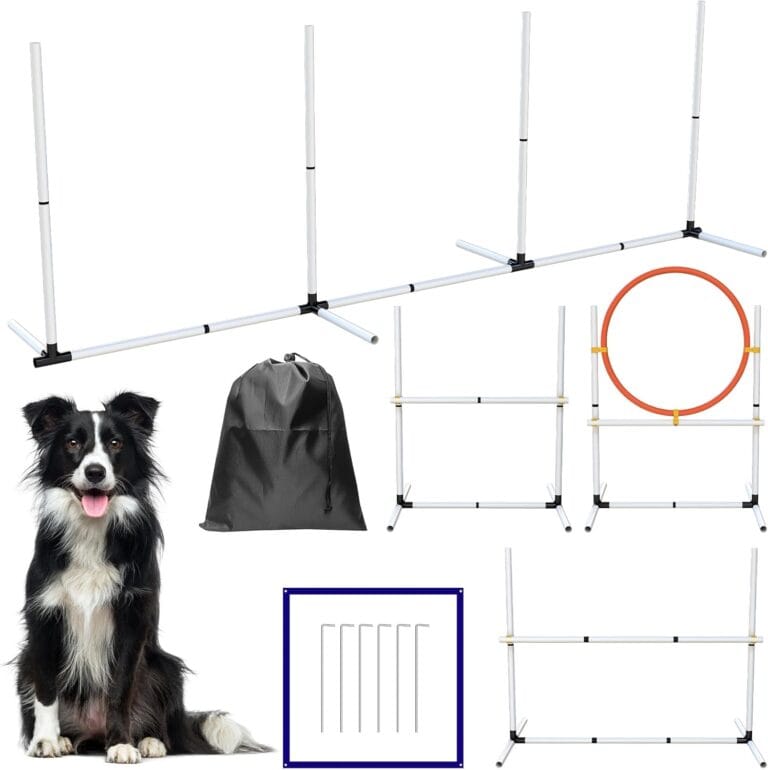 Dog Agility Equipment  Dog Agility Course Backyard Set Including Weave Poles, Ring Jumps and Hurdles, Dog Outdoor Game Sets (5 Sets)