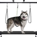 Dog Grooming arm with Restraint Loops, Adjustable Height(0"~35"),Adjustable Width (32"~47") for Large & Medium & Small Pets Bathing & Grooming (Black)