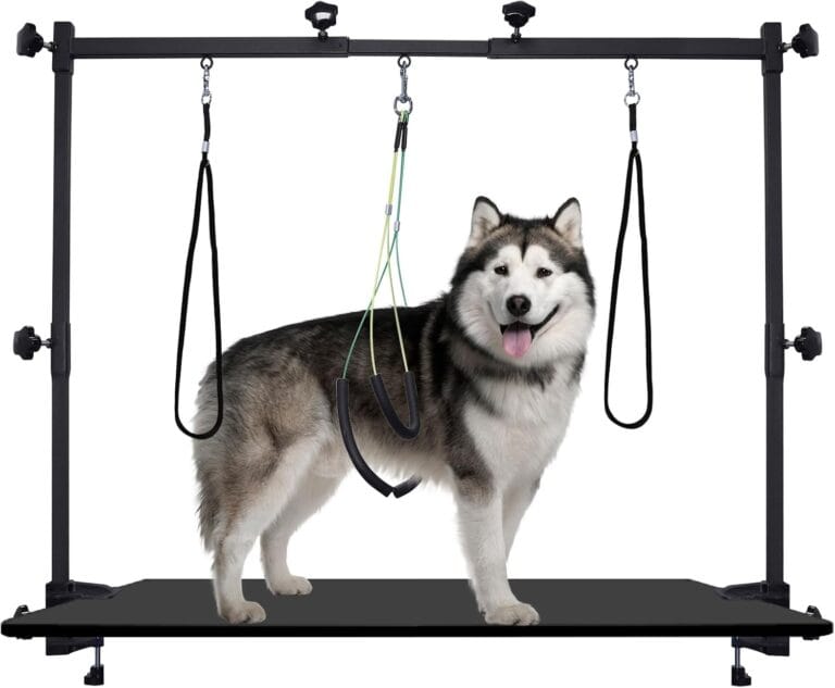 Dog Grooming arm with Restraint Loops, Adjustable Height(0"~35"),Adjustable Width (32"~47") for Large & Medium & Small Pets Bathing & Grooming (Black)