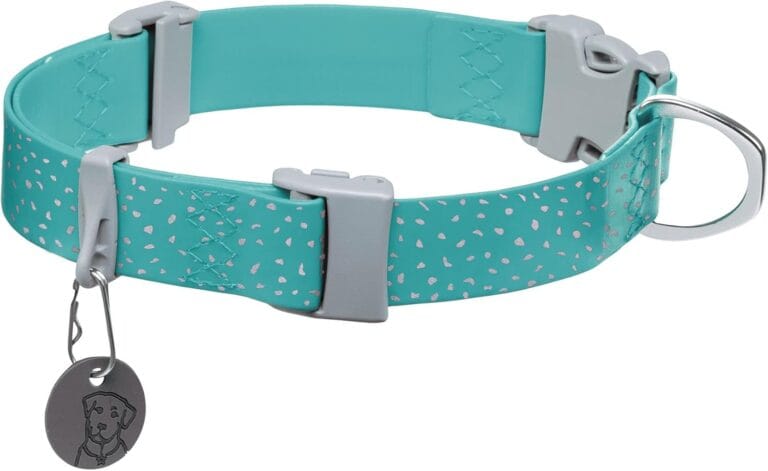 Ruffwear, Confluence Dog Collar, Waterproof Heavy Duty Quick Release Buckle, Odor-Resistant Easy Clean Adjustable TPU Webbing with & Silent ID Attachment, Aurora Teal, 20"-26"