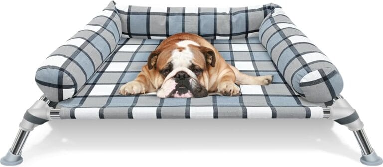 Elevated Raised Dog Bed Cot - Cooling Dog Bed with Pillows, Portable Washable Pet Cot with Metal Frame for Indoor & Outdoor Use