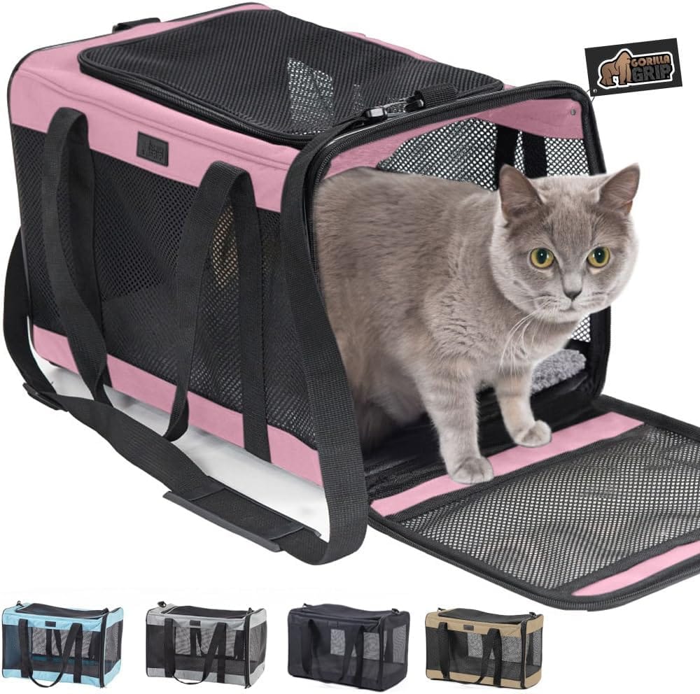 GORILLA GRIP Cat Carrier Travel Bag Up To 15 Lbs, Soft Collapsible Small Dog Carriers, Top And Side Entry Breathable Mesh, Grip Feet On Underside, Cozy Washable Waterproof Pad, Portable Kennel, Pink GORILLA GRIP Cat Carrier Travel Bag Up to 15 Lbs, Soft Collapsible Small Dog Carriers, Top and Side Entry Breathable Mesh, Grip Feet on Underside, Cozy Washable Waterproof Pad, Portable Kennel, Pink
