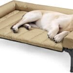 Veehoo Cooling Elevated Dog Bed Add Removable Waterproof Bolster Cushion Mat, Raised Pet Cot with Breathable Teslin Mesh, No-Slip Feet, Dog Couch Bed for Indoor Outdoor, 42x30inches, Beige, CWC2331B