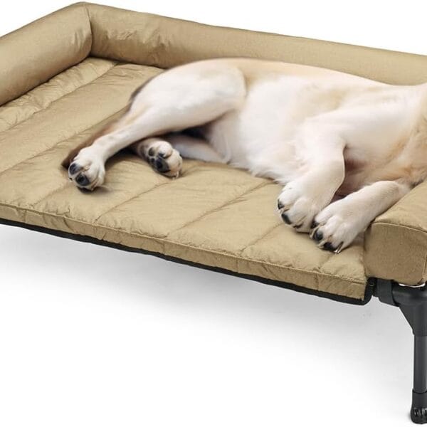 Veehoo Cooling Elevated Dog Bed Add Removable Waterproof Bolster Cushion Mat, Raised Pet Cot with Breathable Teslin Mesh, No-Slip Feet, Dog Couch Bed for Indoor Outdoor, 42x30inches, Beige, CWC2331B